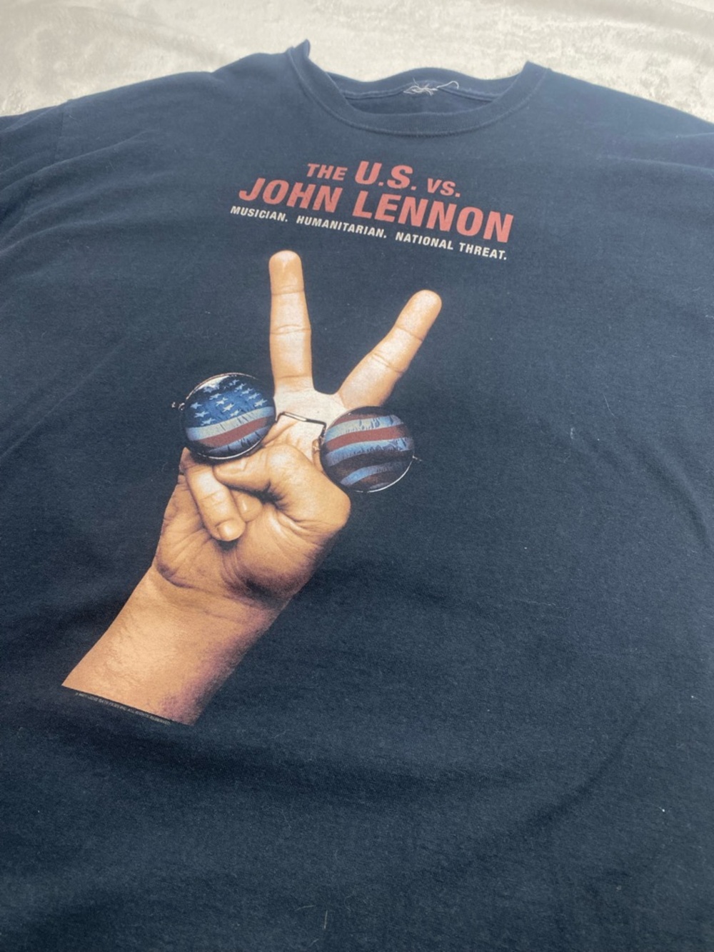 RARE Awesome U.S. vs JOHN LENNON / War is Over 2-Sided T-Shirt  Size L? Xl 23’’